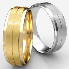 Satin Center Drop Beveled Edge White Gold Men's Wedding Band