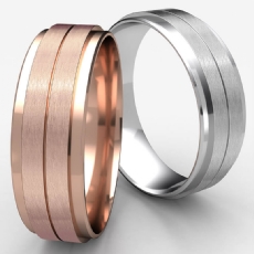 Satin Center Drop Beveled Edge 14k Rose Gold Men's Wedding Band