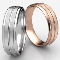 Satin Finished Beveled Edge Men's 14k Rose Gold Wedding Band