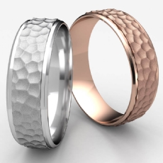 Hammered Finish Beveled Edge Unisex Wedding Band 14k Rose Gold
