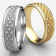 Cross Hatch Rope Polished Edge Unisex 14k Gold Yellow Wedding Band