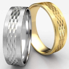 Mesh Finish Center Satin Edge Unisex 14k Gold Yellow Wedding Band