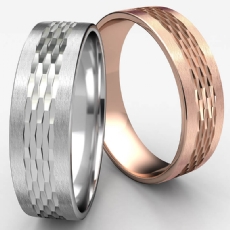 Mesh Finish Center Satin Edge Unisex 14k Rose Gold Wedding Band