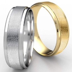 Swirl Center Drop Beveled Edge Men's White Gold Wedding Band