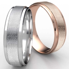 Swirl Center Drop Beveled Edge Men's 14k Rose Gold Wedding Band