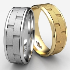 Chain Link Center Beveled Edge Men's Wedding Band White Gold