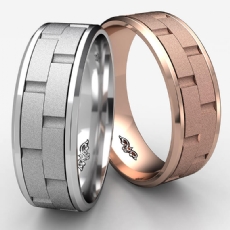 Chain Link Center Beveled Edge Men's Wedding Band 14k Rose Gold