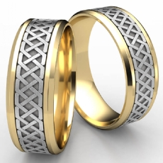 Celtic Love Knot Beveled Edge Men's 2 Tone Gold Wedding Band