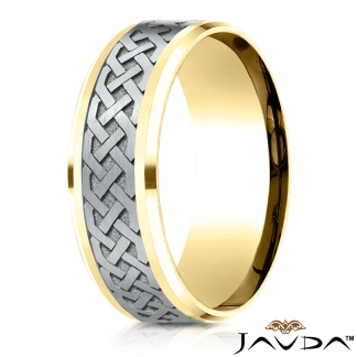 Celtic Love Knot Beveled Edge Men's 14k Gold 2Tone Wedding Band