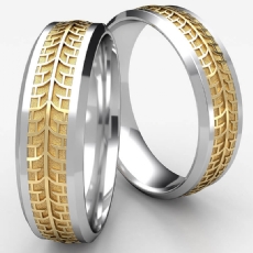 Bevel Edge Pirelli Tread Center Wedding Band 2 Tone Gold Men