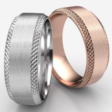 Beveled Cross Hatched Edge Unisex Wedding Band 14k Rose Gold