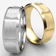 Satin Beveled Edge Concave 14k Gold Yellow Men's Wedding Band