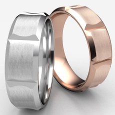 Satin Beveled Edge Concave 14k Rose Gold Men's Wedding Band