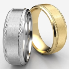 Satin Knurled Beveled Edge Men's Wedding Band 14k Gold Yellow