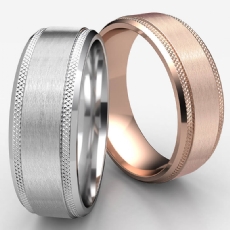 Satin Knurled Beveled Edge Men's Wedding Band 14k Rose Gold