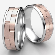 Chain Link Brick Style Men's 2 Tone Gold Carved Wedding Band