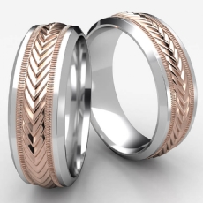 Harvest Center Milgrain Edge Unisex 2 Tone Gold Wedding Band