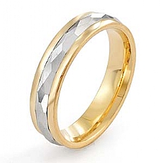 14k Two Tone Gold Wedding Band Ring Carved Design 5mm