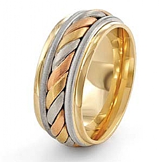14k Tri Color Gold Wedding Band Ring Rope Design 9mm