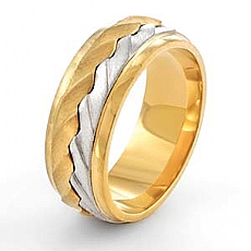14k Two Tone Gold Wedding Band Ring Waved Design 7.3mm