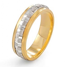 14k Two Tone Gold Wedding Band Ring Center Pattern 5.3mm
