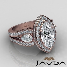 Vintage Inspired 3 Stone Halo diamond Ring 14k Rose Gold