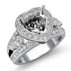 3 Stone Halo Diamond Engagement Heart Semi Mount Ring 14k Gold 1.5Ctw