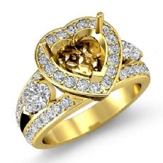 3 Stone Halo Diamond Engagement Heart Semi Mount Ring 14k Gold Yellow  (1.5Ct. tw.)