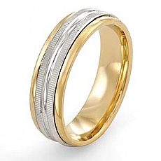 14k Two Tone Gold Wedding Band Ring Diamond Cut Center Design 6mm