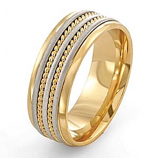 14k Two Tone Gold Wedding Band Ring w/ Rope Pattern 7.5mm