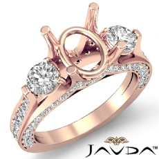 Three Stone Round Diamond Engagement Ring 14k Rose Gold Oval Cut Semi Mount  (1.3Ct. tw.)