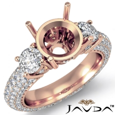 Three 3 Stone Round Diamond Engagement Ring Setting 14k Rose Gold Semi Mount  (2.64Ct. tw.)
