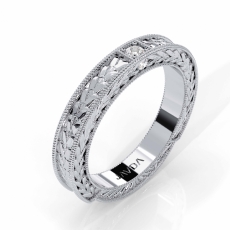 Vintage Wheat Leaf Diamond Wedding Milgrain Band Ring 14K White Gold 0.06Ctw.