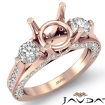 Three 3 Stone Round Diamond Engagement Ring Setting 14k Rose Gold Semi Mount 1.3Ct - javda.com 