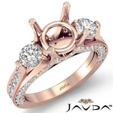 Three 3 Stone Round Diamond Engagement Ring Setting 14k Rose Gold Semi Mount  (1.3Ct. tw.)