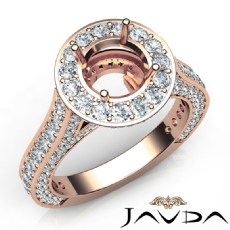 Diamond Engagement Round Semi Mount Halo Pave Setting Ring 14k Rose Gold (2.1Ct. tw.)