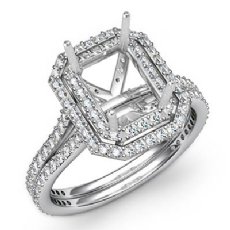 1.6Ct Halo Setting Diamond Engagement Emerald Cut Semi Mount Ring 14K White Gold