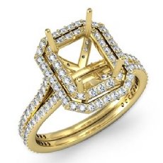 Halo Setting Diamond Engagement Emerald Cut Semi Mount Ring 18k Gold Yellow (1.6Ct. tw.)