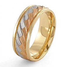 14k Tri Color Gold Wedding Band Ring 7mm