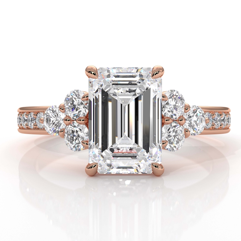 Three Stone Pave Sidestone diamond Ring 14k Rose Gold