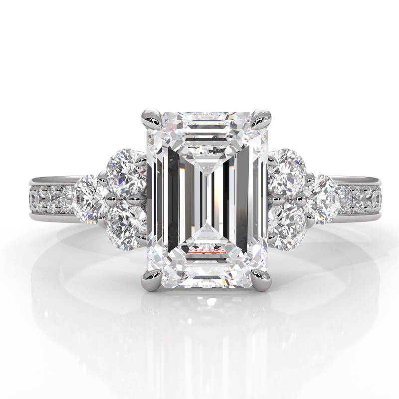 Three Stone Pave Sidestone diamond Ring 14k Gold White