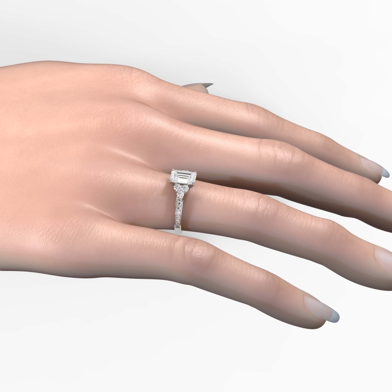 Three Stone Pave Sidestone diamond Ring 14k Gold White