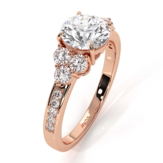 Three Stone Pave Sidestone diamond Ring 14k Rose Gold