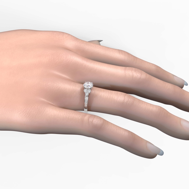 Three Stone Pave Sidestone diamond Ring 14k Gold White