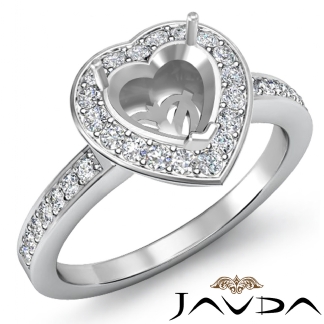 1Ct Diamond Engagement Ring Heart Semi Mount 18k Gold White Halo Pave Setting