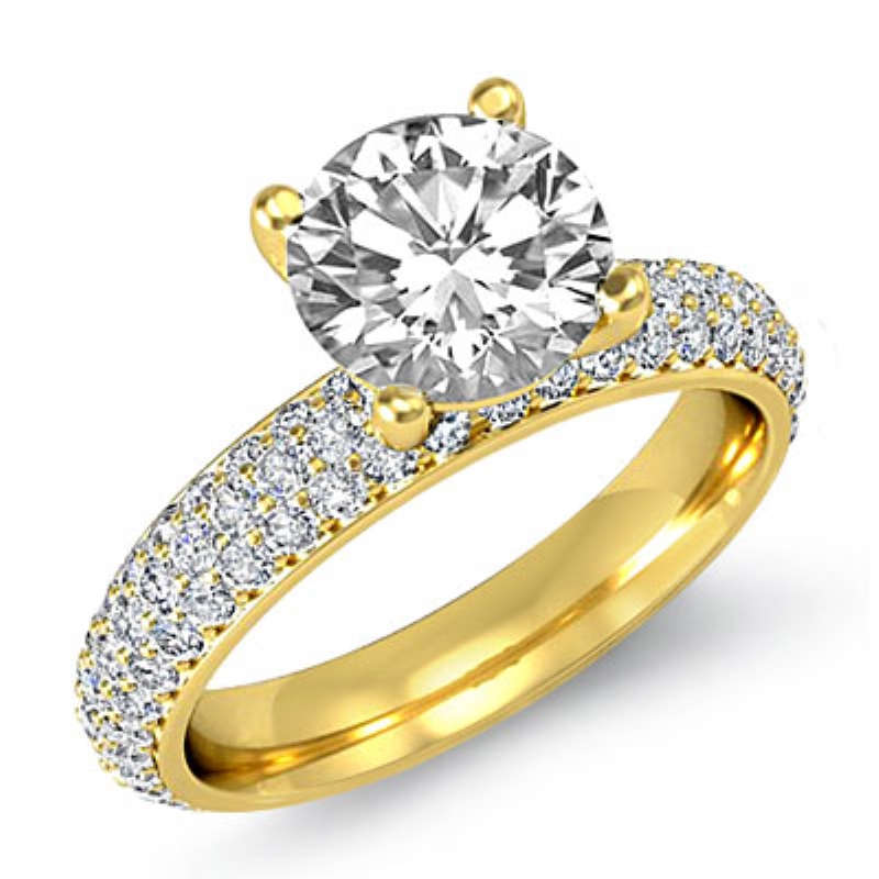 3 Row Micro Pave Set Shank diamond Ring 14k Gold Yellow