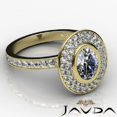 2 Row Halo Pave Bezel Set diamond Ring 18k Gold Yellow