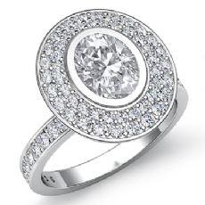 2 Row Halo Pave Bezel Set diamond Ring 14k Gold White