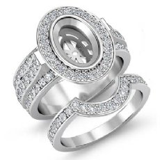 2.3Ct Diamond Engagement Pave Ring Bridal Sets 14K White Gold Oval Semi Mounts