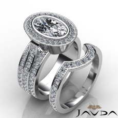 3 Row Bezel Halo Bridal Set diamond Ring 18k Gold White